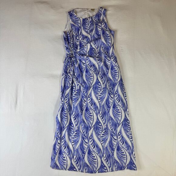 Magaschoni Linen Dress White Blue Summer Women’s 6 Cut Out Resort Wear Vacation - Picture 5 of 16